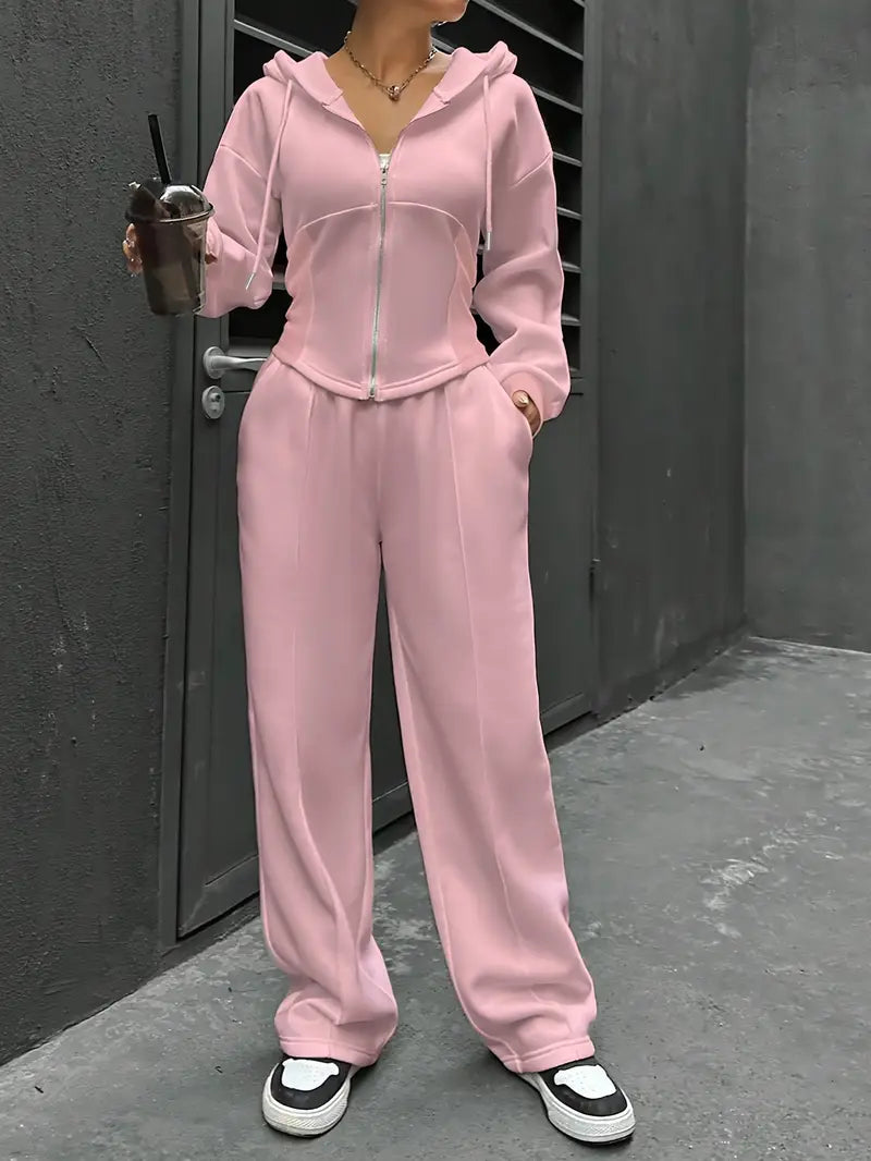 Drawstring Hooded Sweatshirt & Relaxed Fit Pants