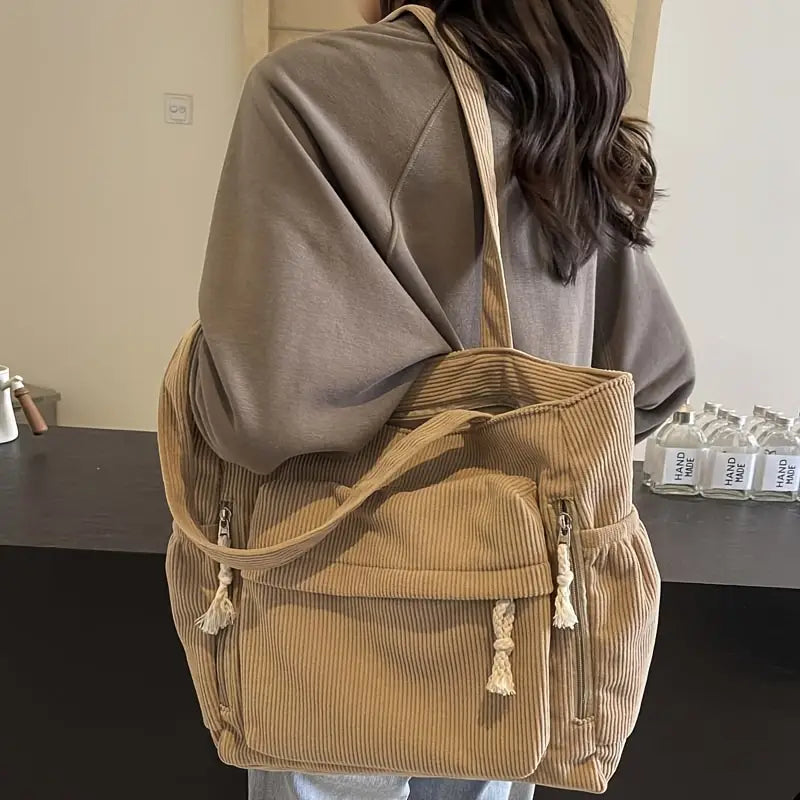 Perfect Lily Beige Corduroy Tote Bag