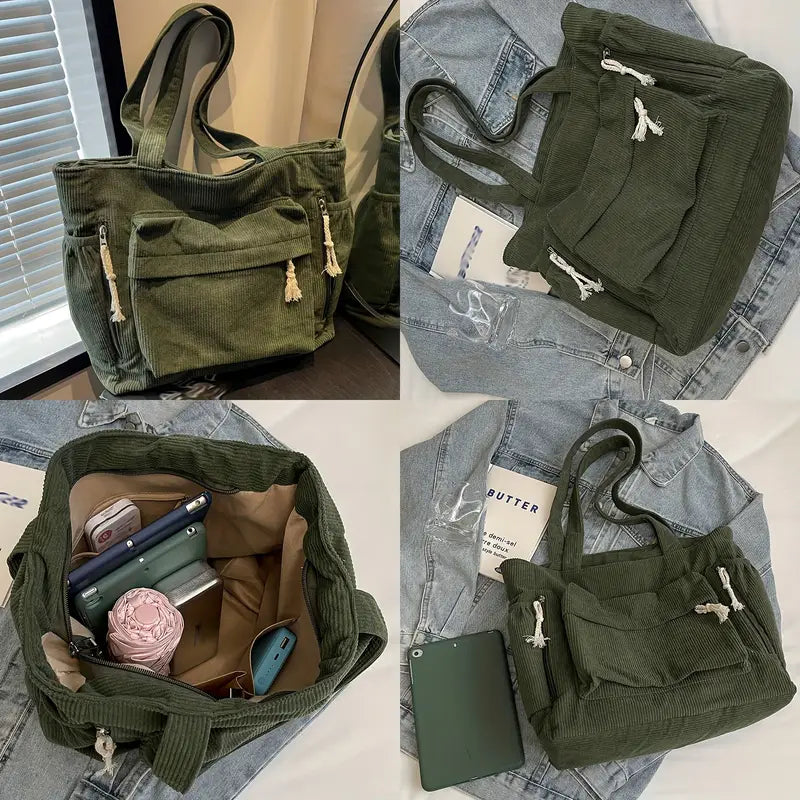 Perfect Lily Beige Corduroy Tote Bag