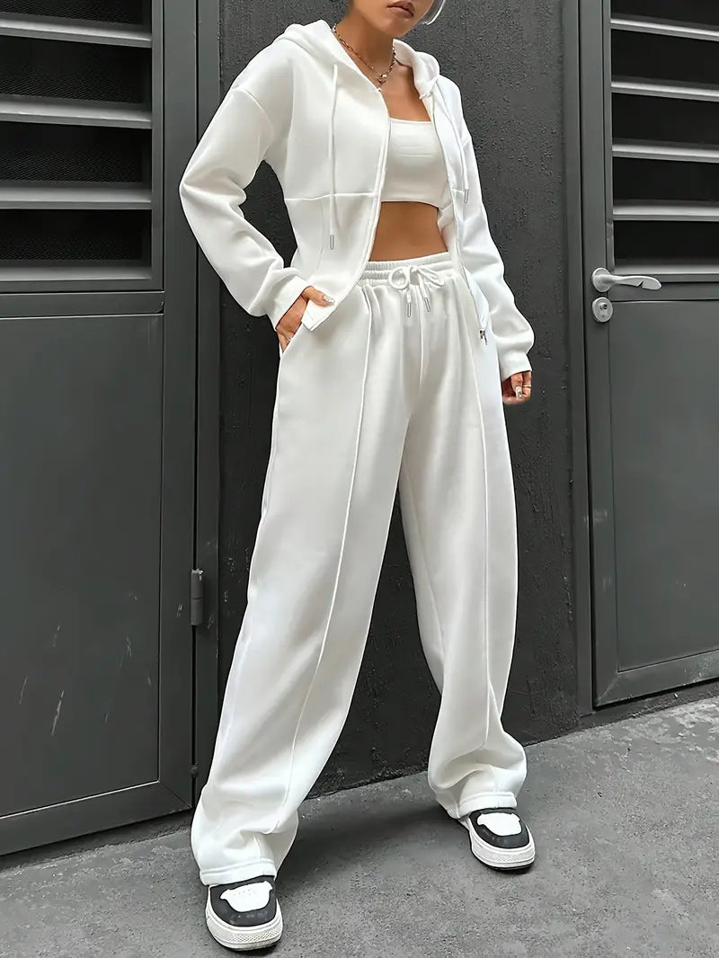 Drawstring Hooded Sweatshirt & Relaxed Fit Pants