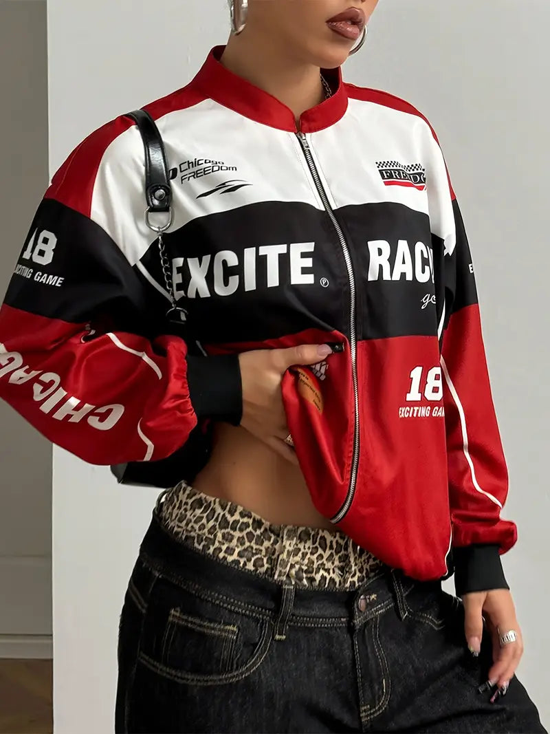 Vintage-Inspired Letter Print Bomber Jacket