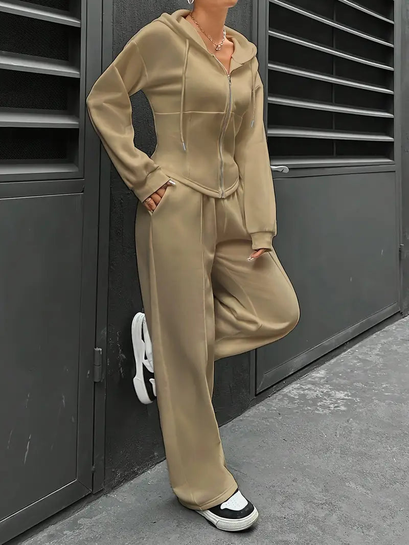 Drawstring Hooded Sweatshirt & Relaxed Fit Pants