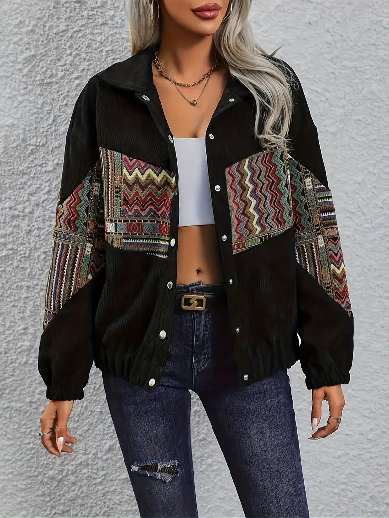 Vibrant Tribal Print Long Sleeve Coat