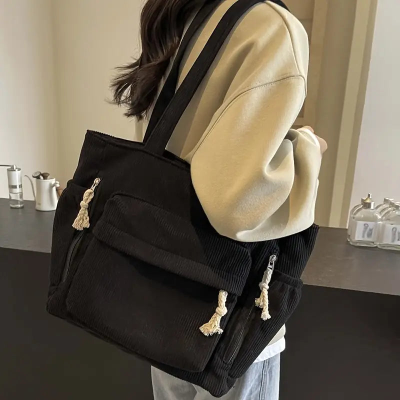 Perfect Lily Beige Corduroy Tote Bag