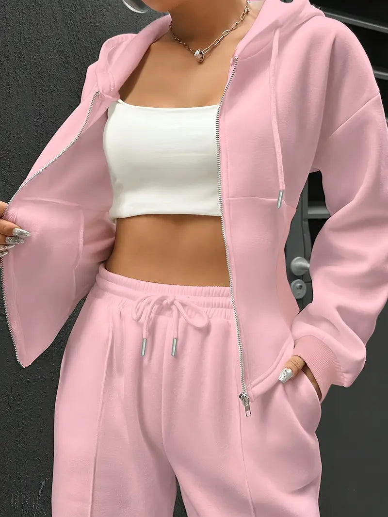 Drawstring Hooded Sweatshirt & Relaxed Fit Pants