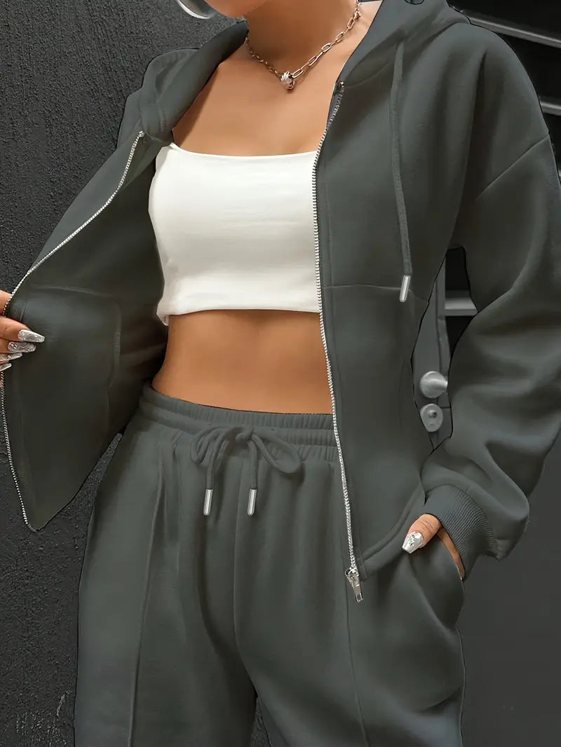 Drawstring Hooded Sweatshirt & Relaxed Fit Pants