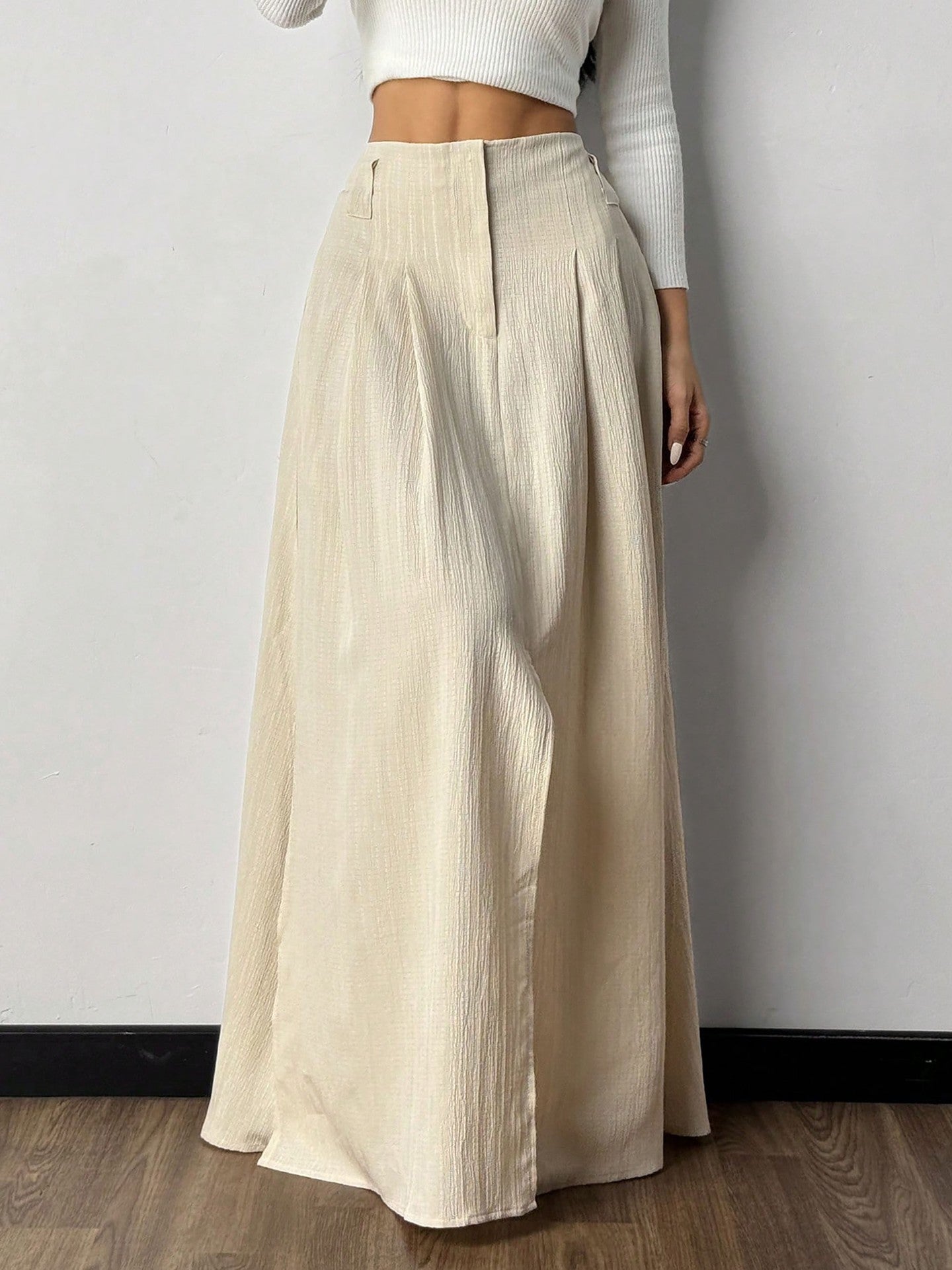 Elegant Textured High-Waist Long Slit Skirt - Chic Style for Women