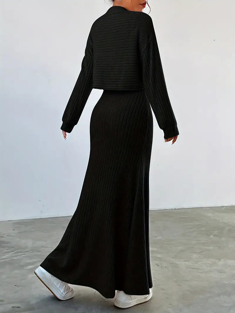 Elegant Ribbed Dress Set