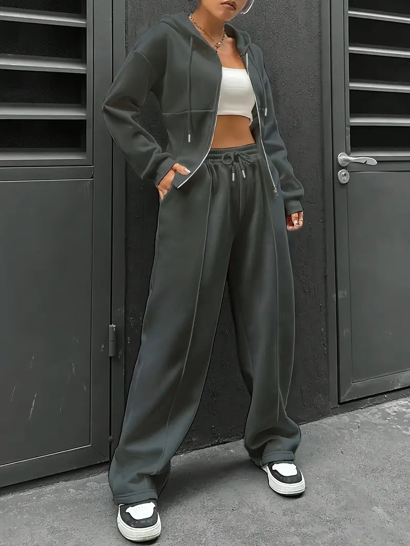 Drawstring Hooded Sweatshirt & Relaxed Fit Pants