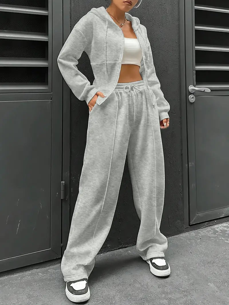 Drawstring Hooded Sweatshirt & Relaxed Fit Pants