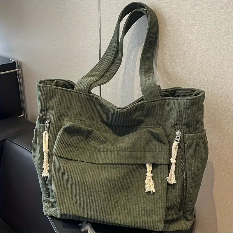 Perfect Lily Beige Corduroy Tote Bag