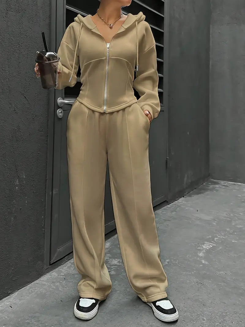 Drawstring Hooded Sweatshirt & Relaxed Fit Pants