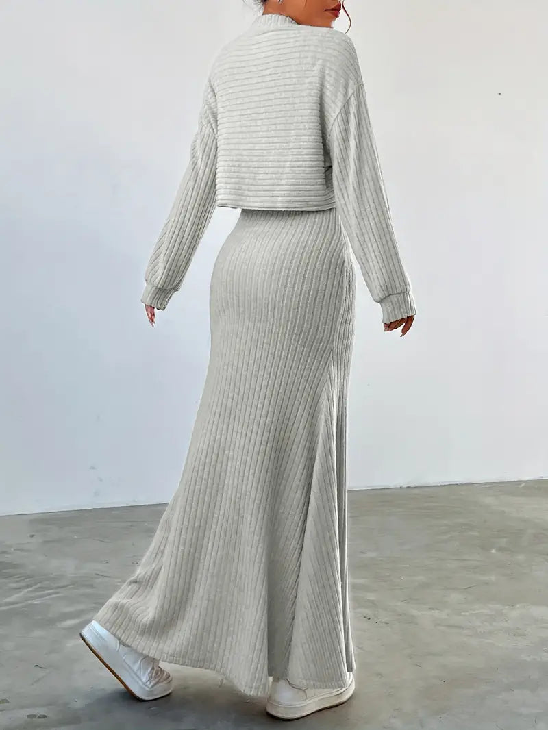 Elegant Ribbed Dress Set