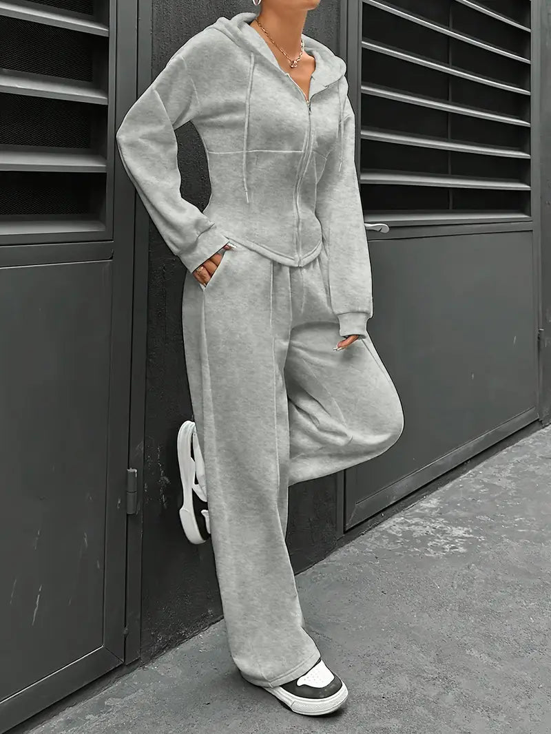 Drawstring Hooded Sweatshirt & Relaxed Fit Pants