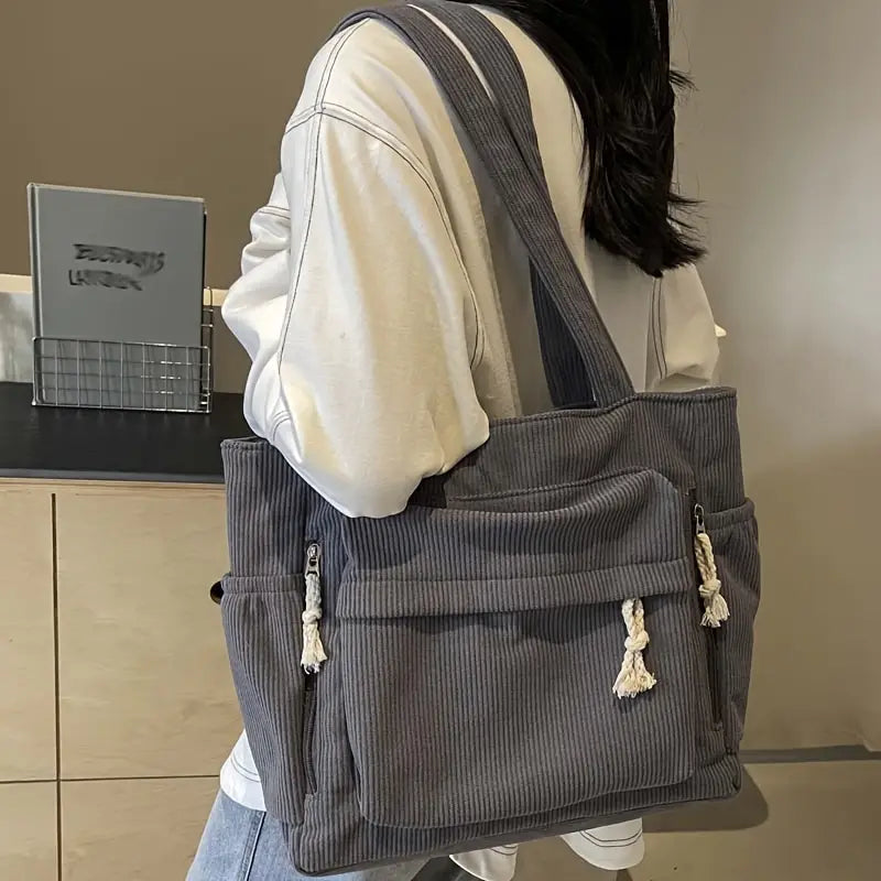 Perfect Lily Beige Corduroy Tote Bag