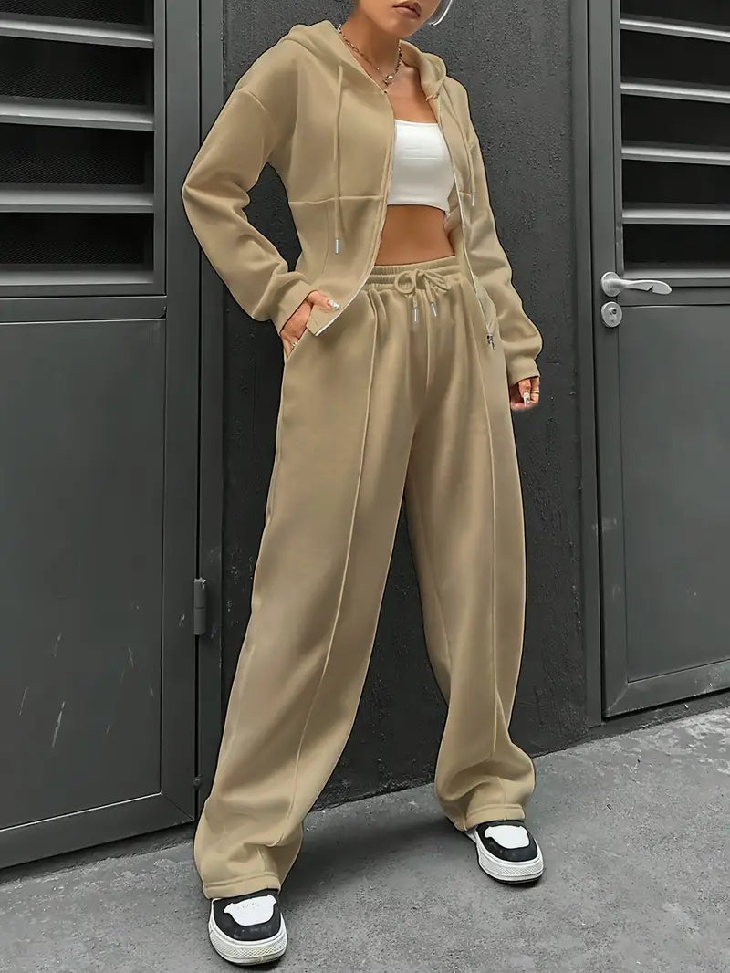Drawstring Hooded Sweatshirt & Relaxed Fit Pants
