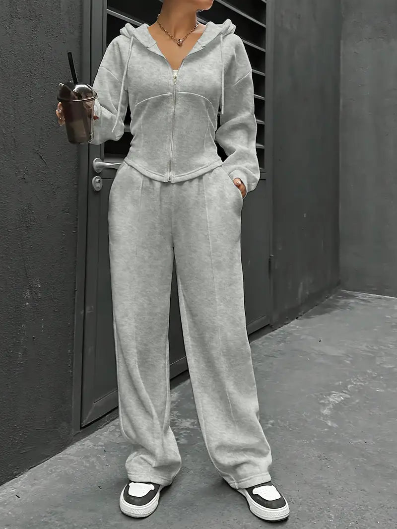 Drawstring Hooded Sweatshirt & Relaxed Fit Pants