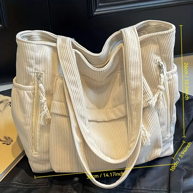 Perfect Lily Beige Corduroy Tote Bag