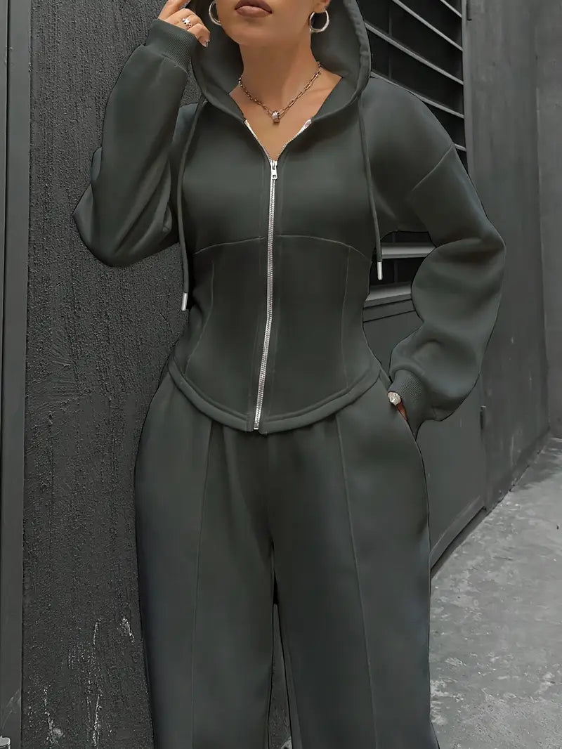 Drawstring Hooded Sweatshirt & Relaxed Fit Pants