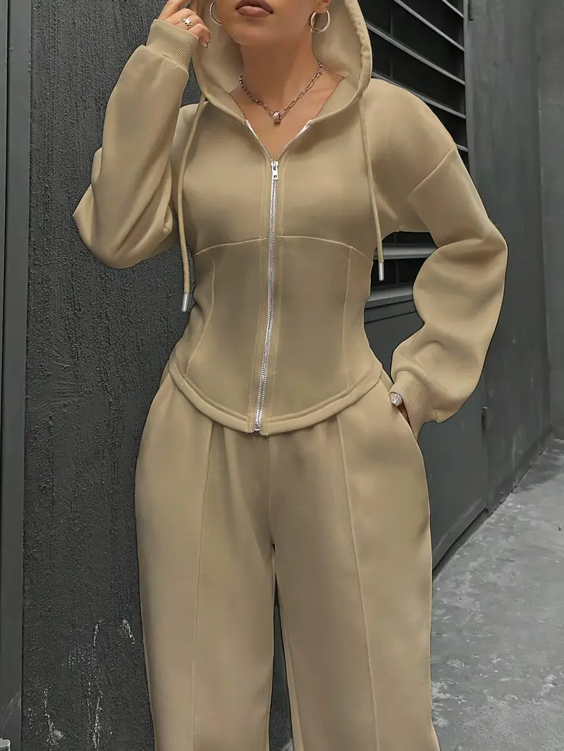 Drawstring Hooded Sweatshirt & Relaxed Fit Pants