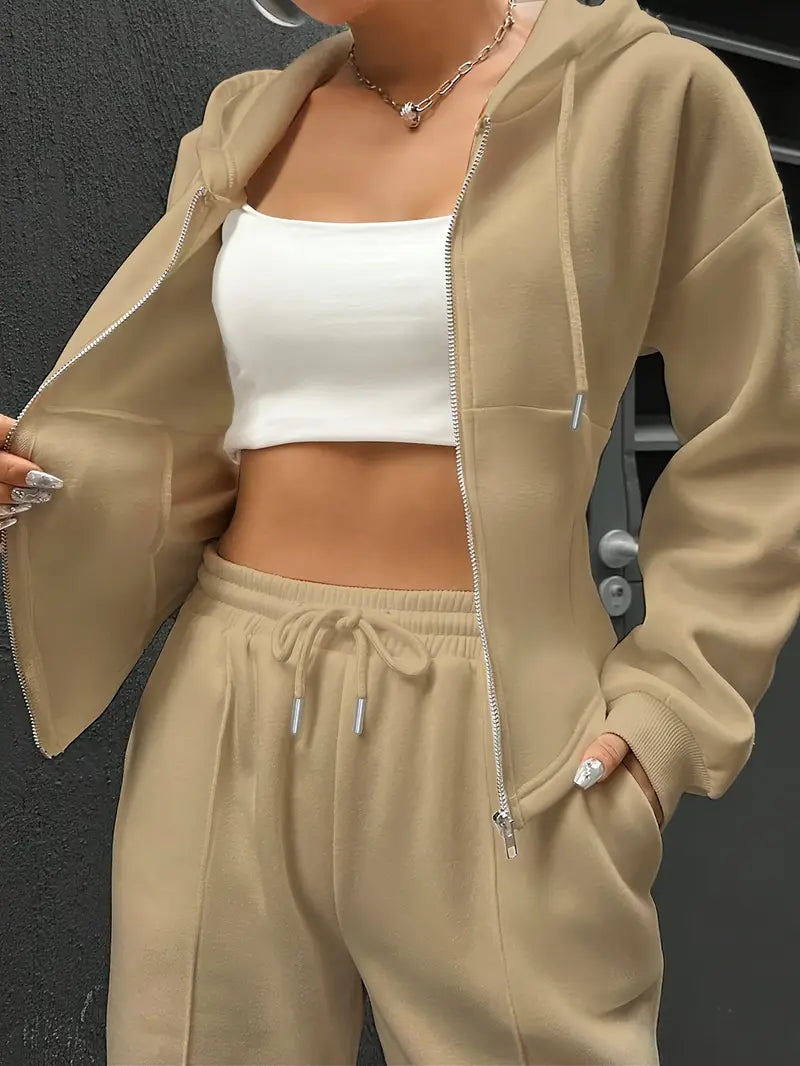 Drawstring Hooded Sweatshirt & Relaxed Fit Pants