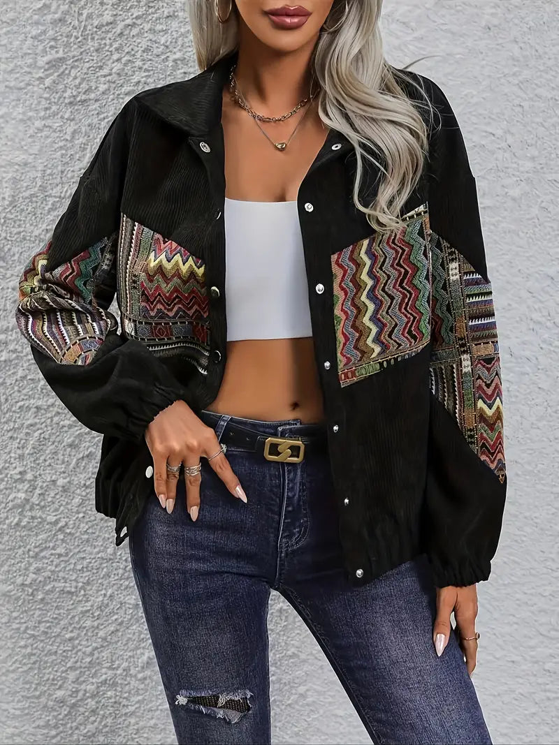 Vibrant Tribal Print Long Sleeve Coat
