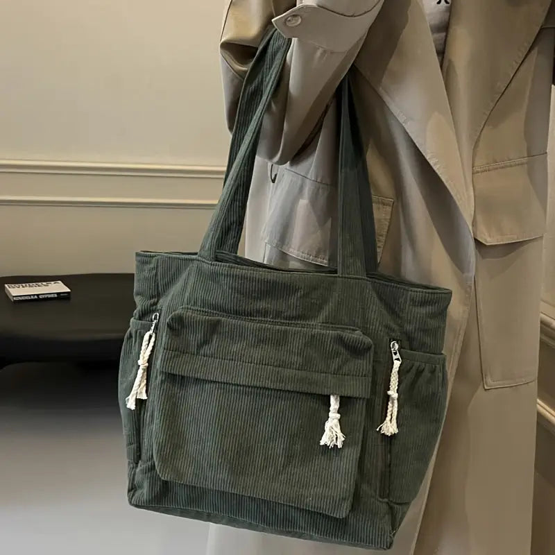 Perfect Lily Beige Corduroy Tote Bag