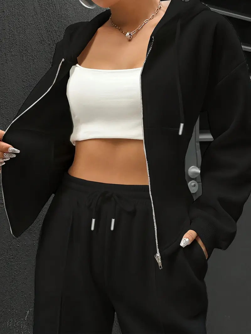 Drawstring Hooded Sweatshirt & Relaxed Fit Pants