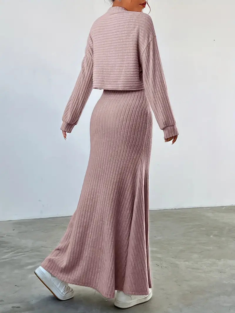 Elegant Ribbed Dress Set