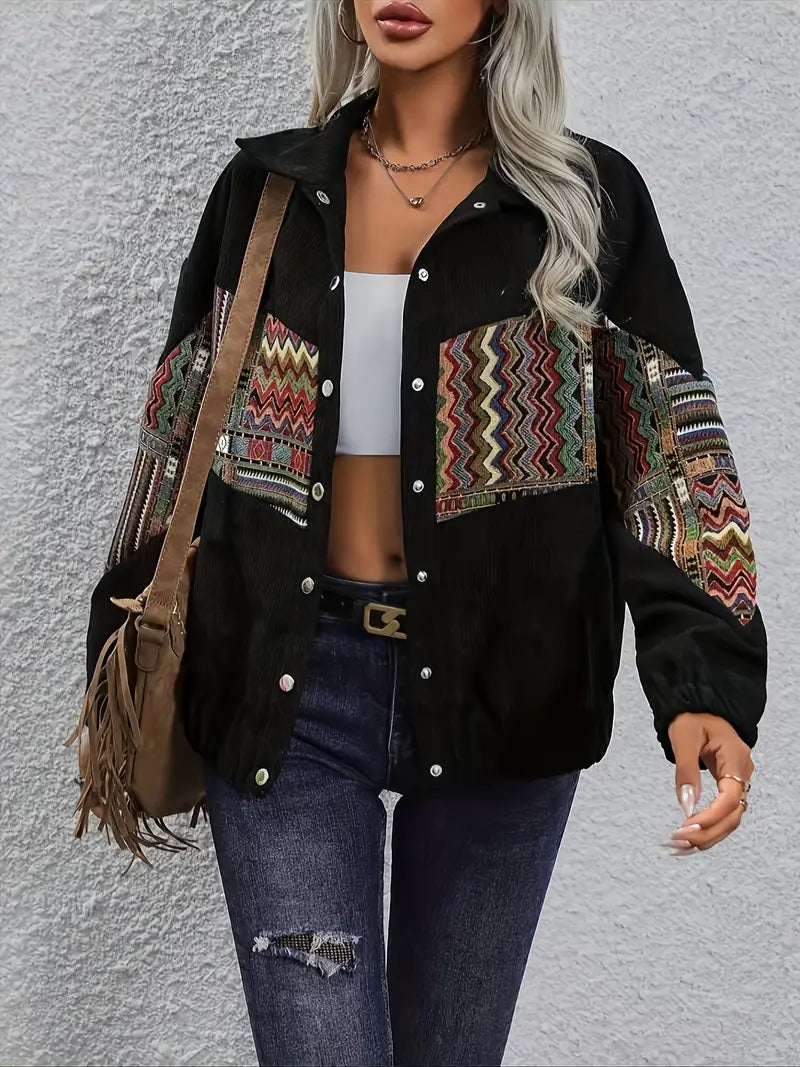 Vibrant Tribal Print Long Sleeve Coat