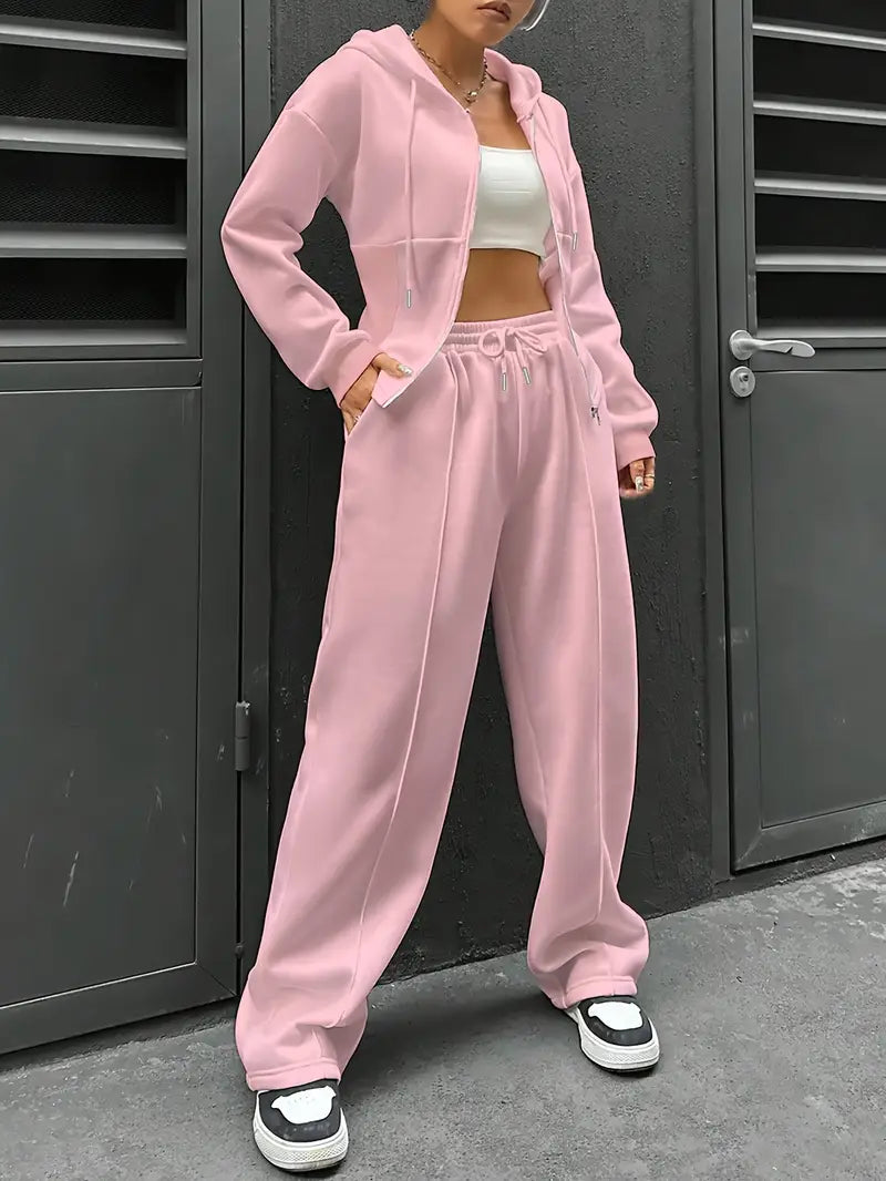 Drawstring Hooded Sweatshirt & Relaxed Fit Pants