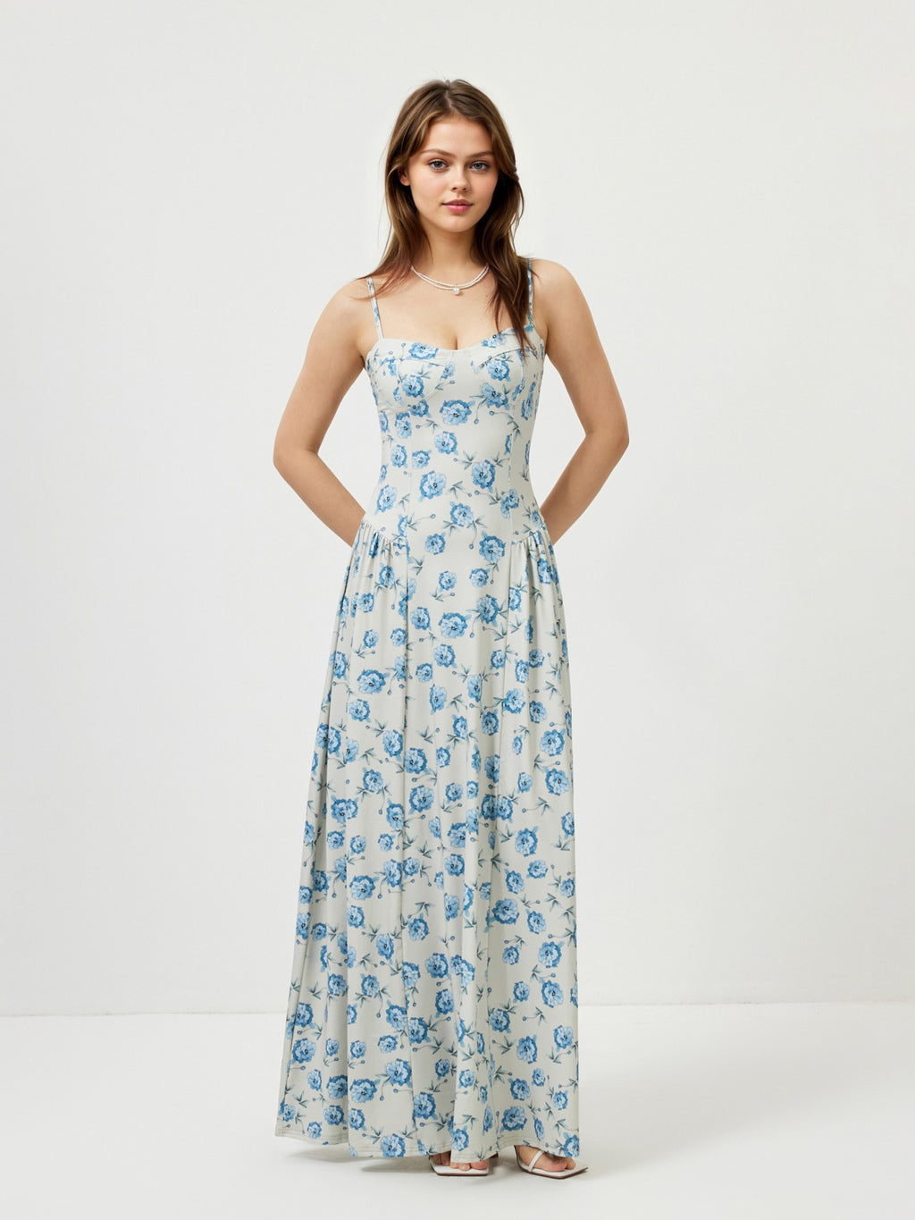 Sweet Elegant French Style Printed A-Line Midi Dress for Vacation