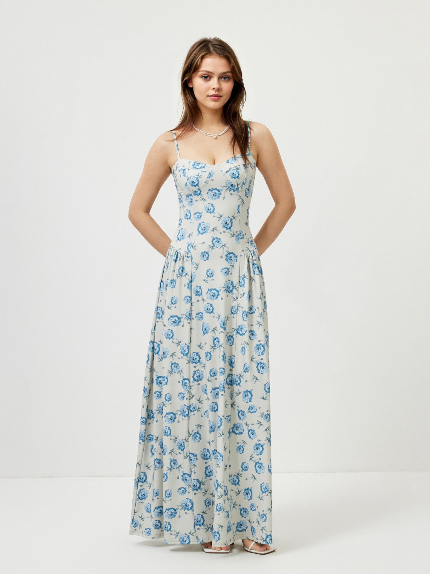 Sweet Elegant French Style Printed A-Line Midi Dress for Vacation