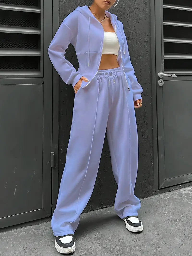 Drawstring Hooded Sweatshirt & Relaxed Fit Pants