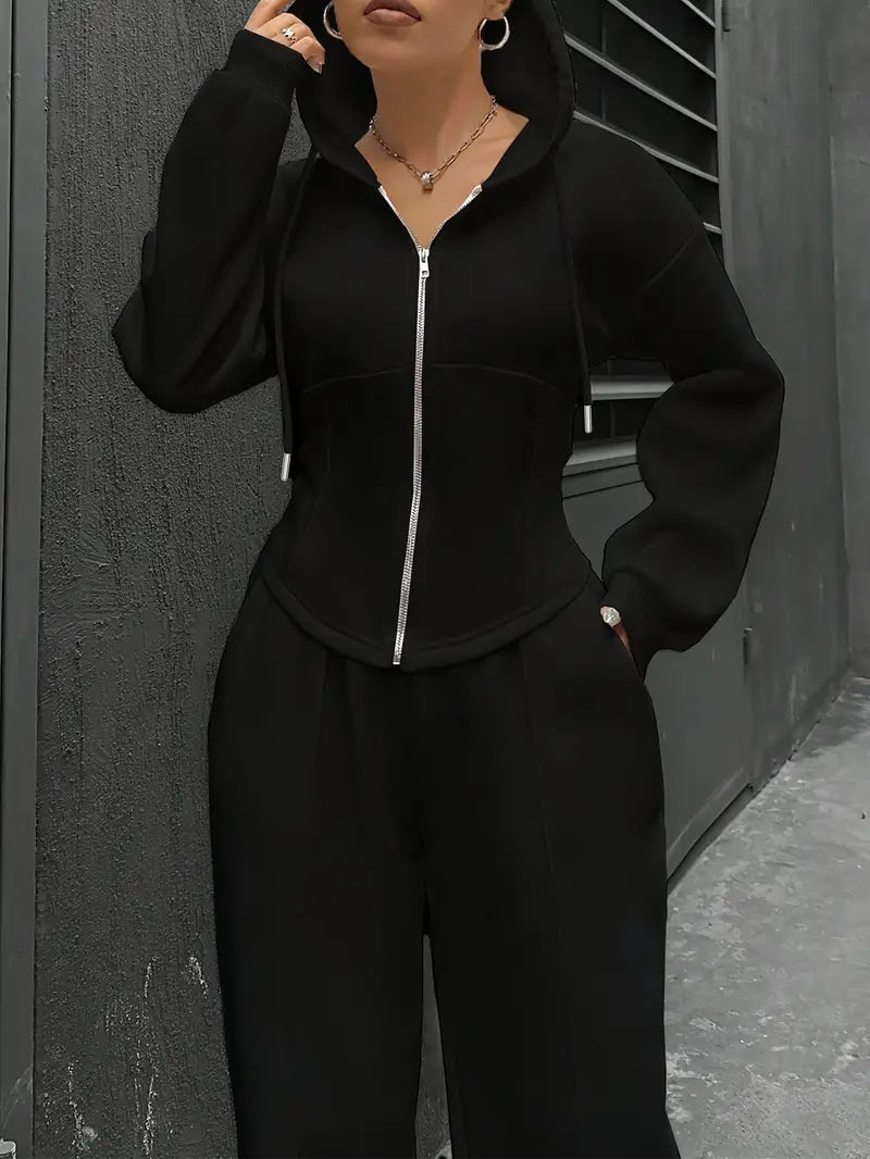 Drawstring Hooded Sweatshirt & Relaxed Fit Pants