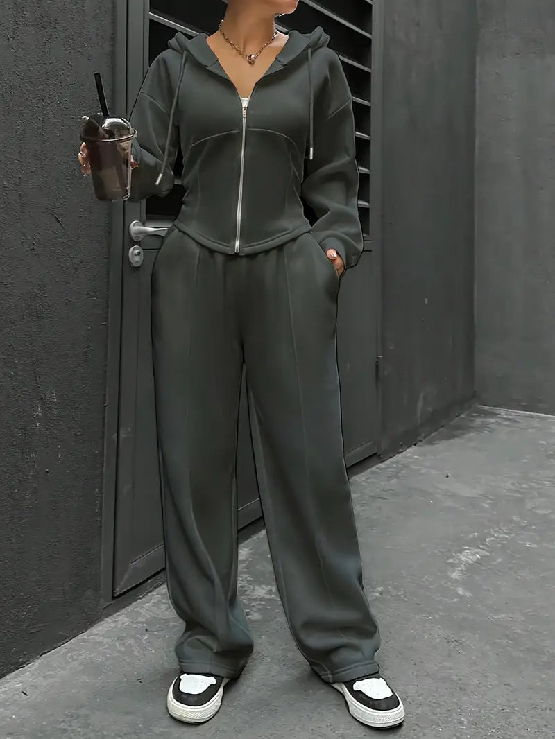 Drawstring Hooded Sweatshirt & Relaxed Fit Pants