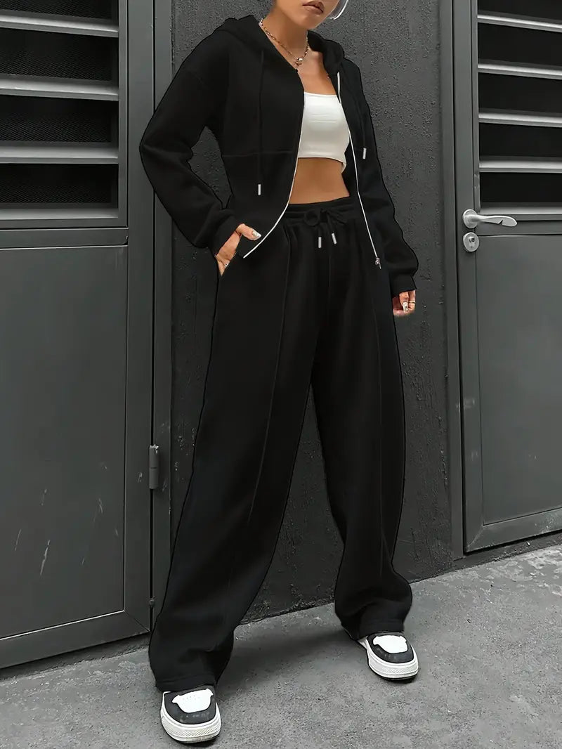 Drawstring Hooded Sweatshirt & Relaxed Fit Pants