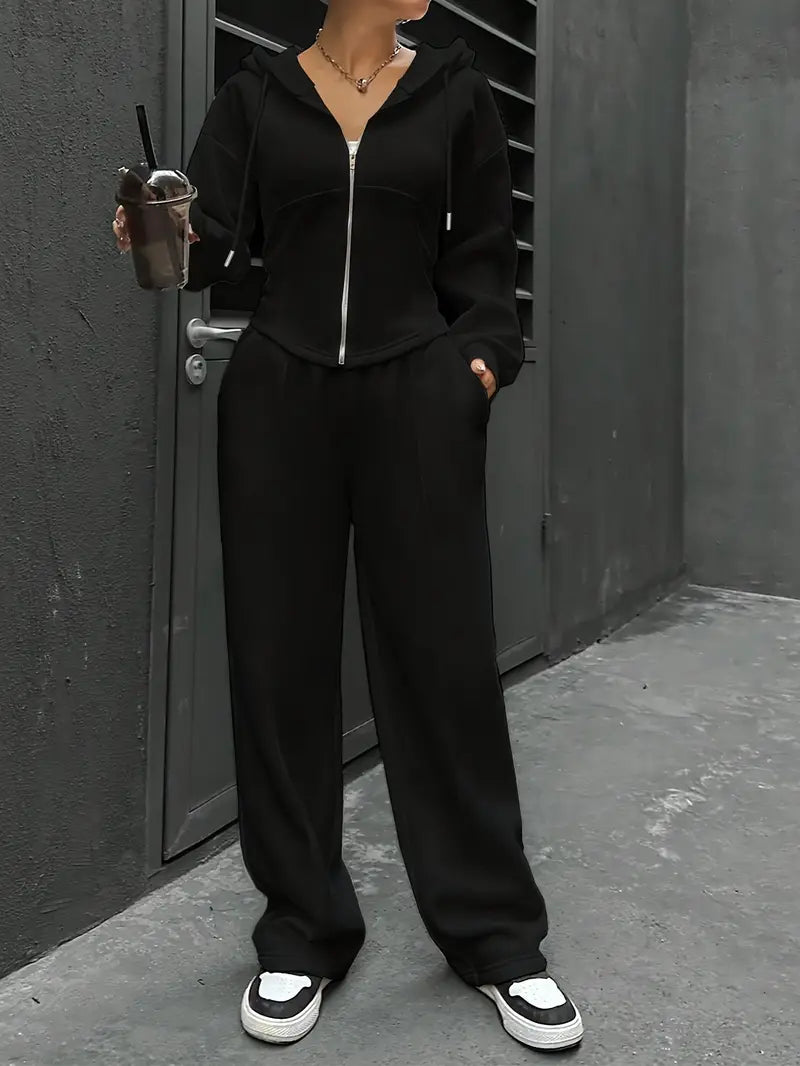 Drawstring Hooded Sweatshirt & Relaxed Fit Pants