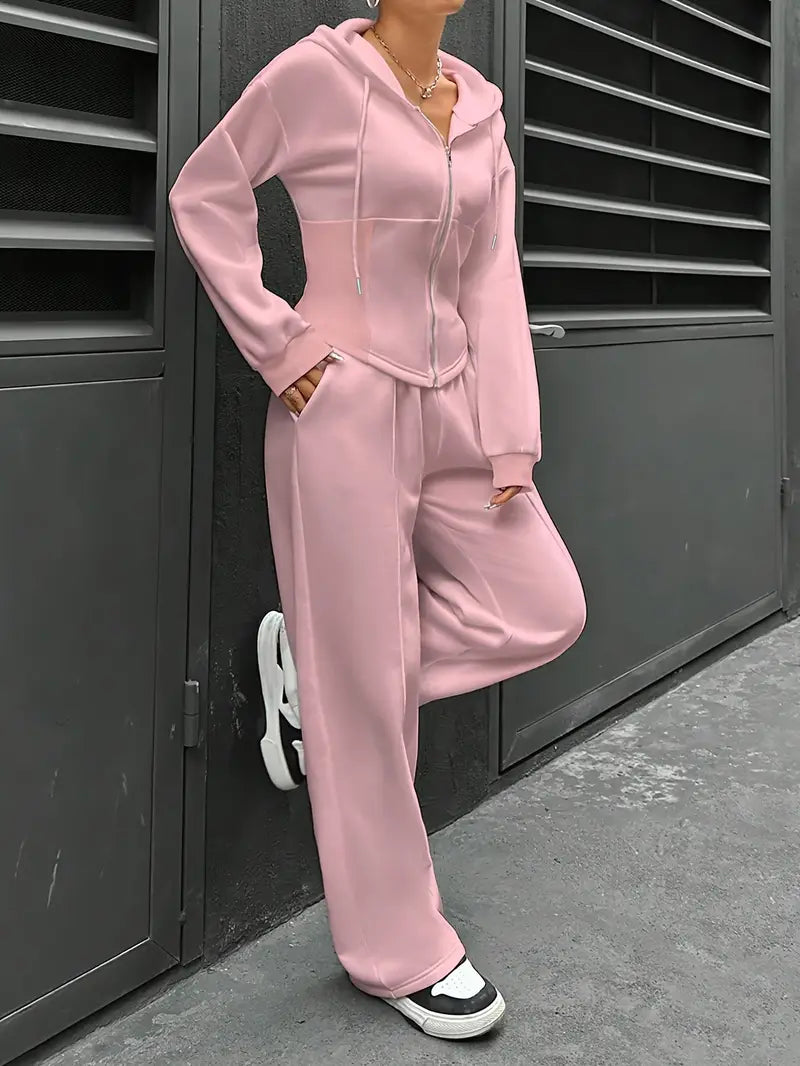 Drawstring Hooded Sweatshirt & Relaxed Fit Pants