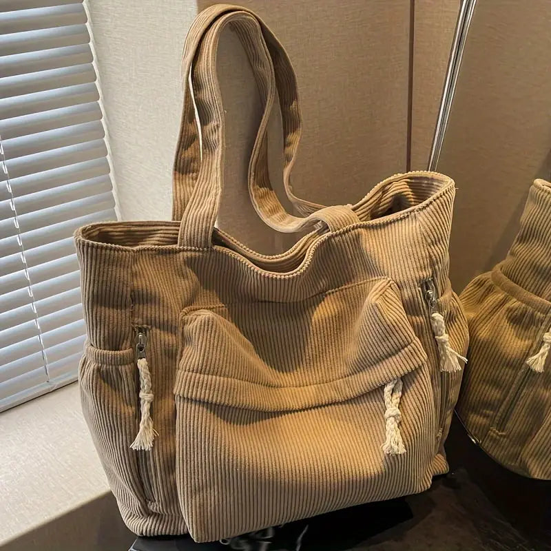 Perfect Lily Beige Corduroy Tote Bag