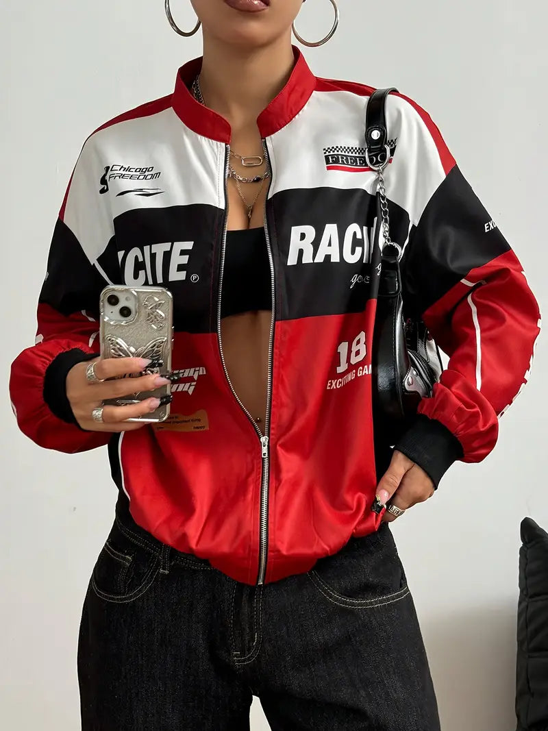 Vintage-Inspired Letter Print Bomber Jacket
