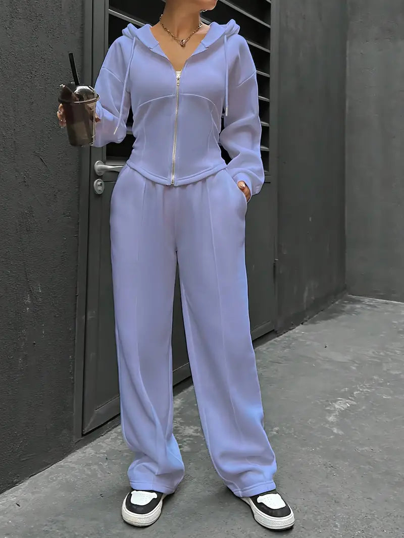 Drawstring Hooded Sweatshirt & Relaxed Fit Pants