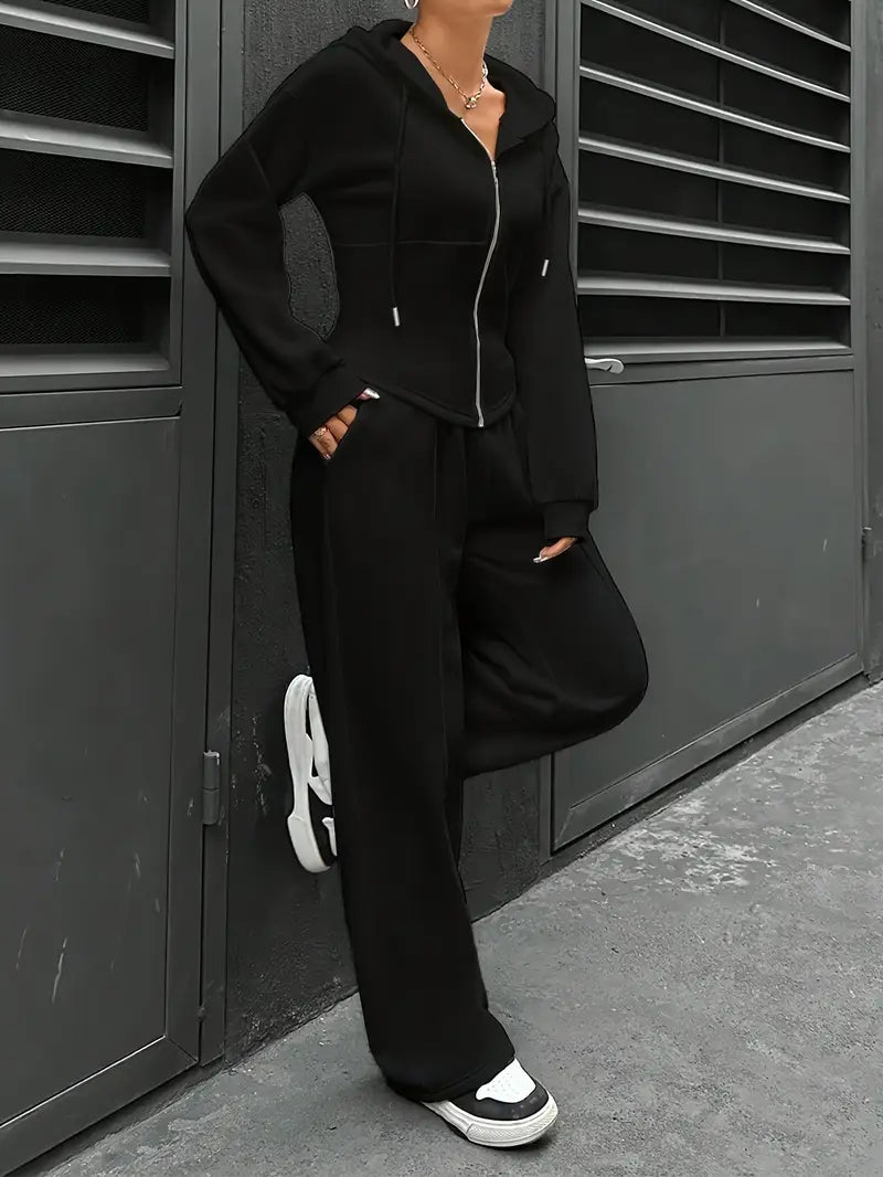Drawstring Hooded Sweatshirt & Relaxed Fit Pants